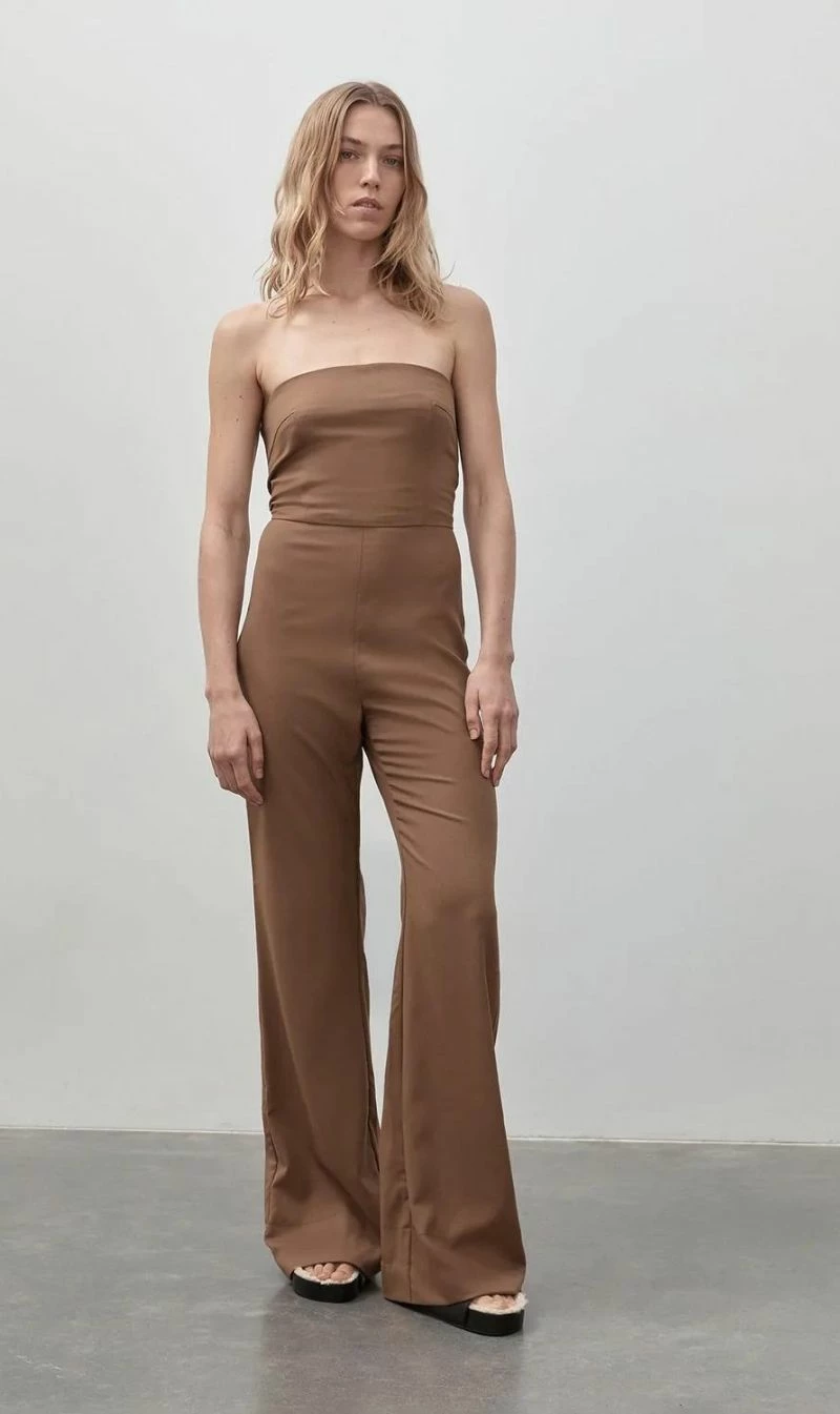 St. AgniTailored Wool Jumpsuit - Truffle 2 St. AgniTailored Wool Jumpsuit - Truffle - Image 2
