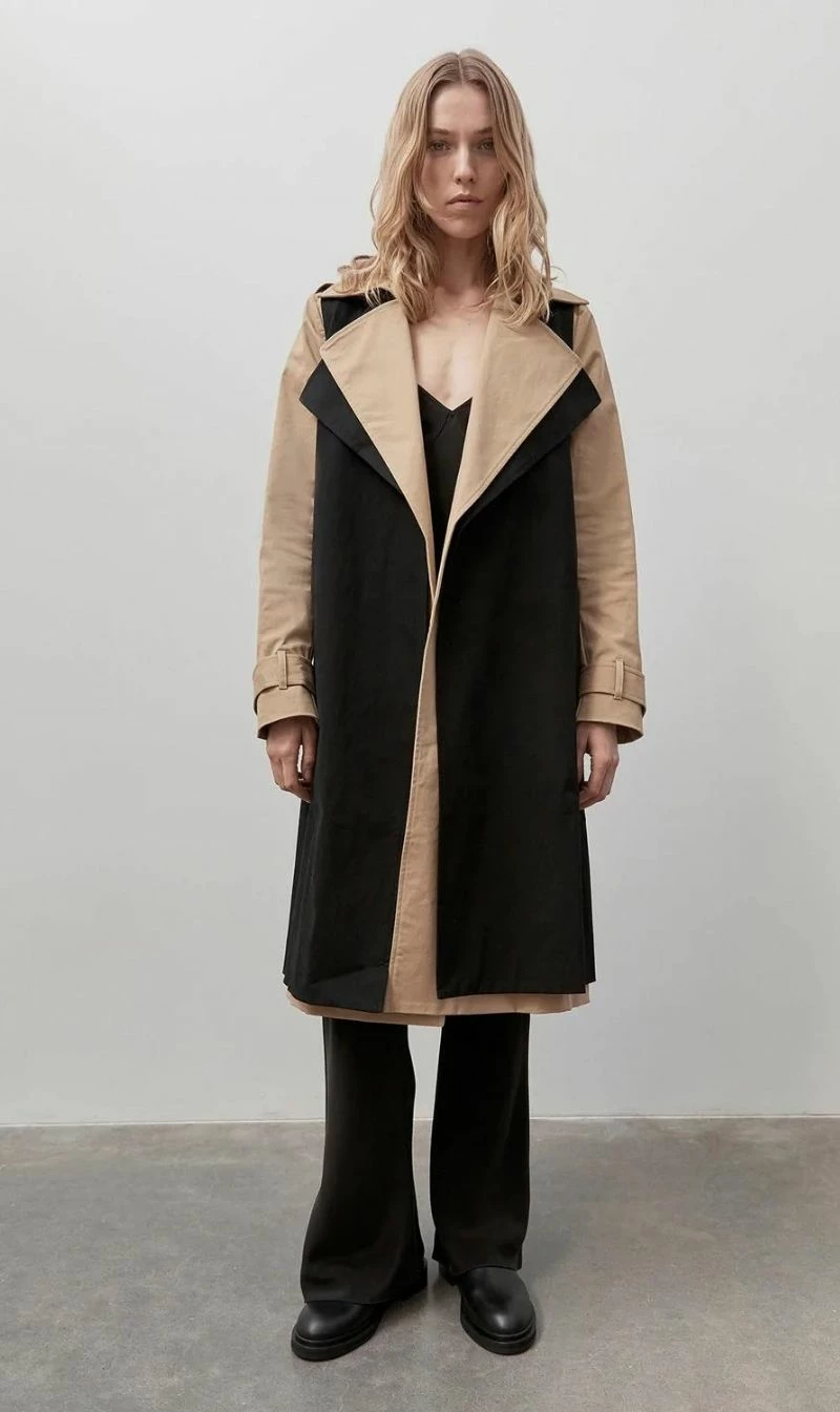 St. AgniLayered Trench - Black & Khaki 2 St. AgniLayered Trench - Black & Khaki - Image 2