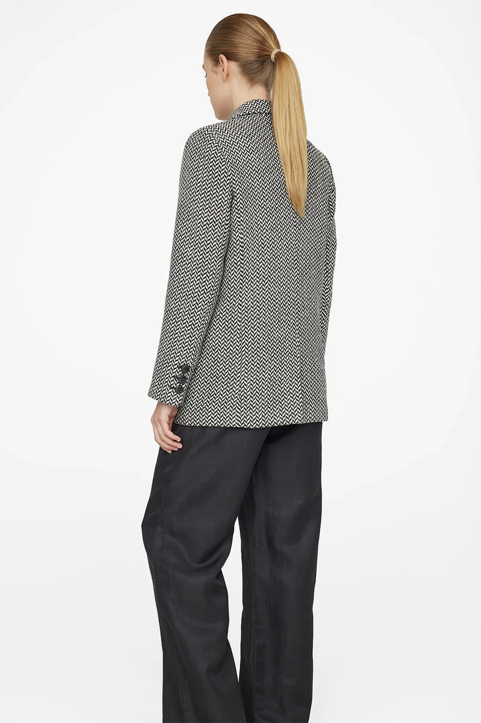 Anine BingFishbone Blazer - Black / Off White 5 Anine BingFishbone Blazer - Black / Off White - Image 5