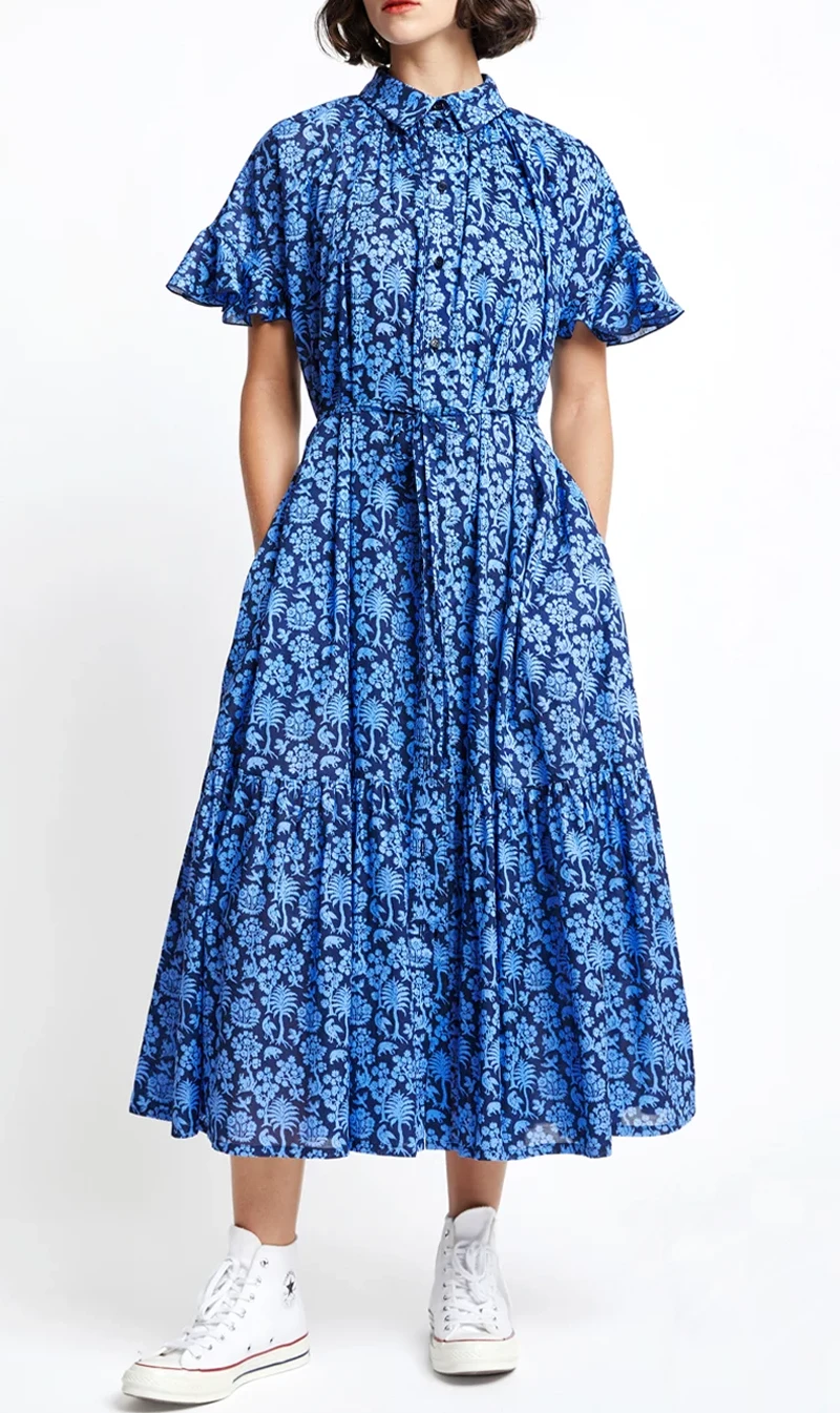 Karen WalkerRetreat Cotton Dress - Navy / Cornflower 1 Karen WalkerRetreat Cotton Dress - Navy / Cornflower