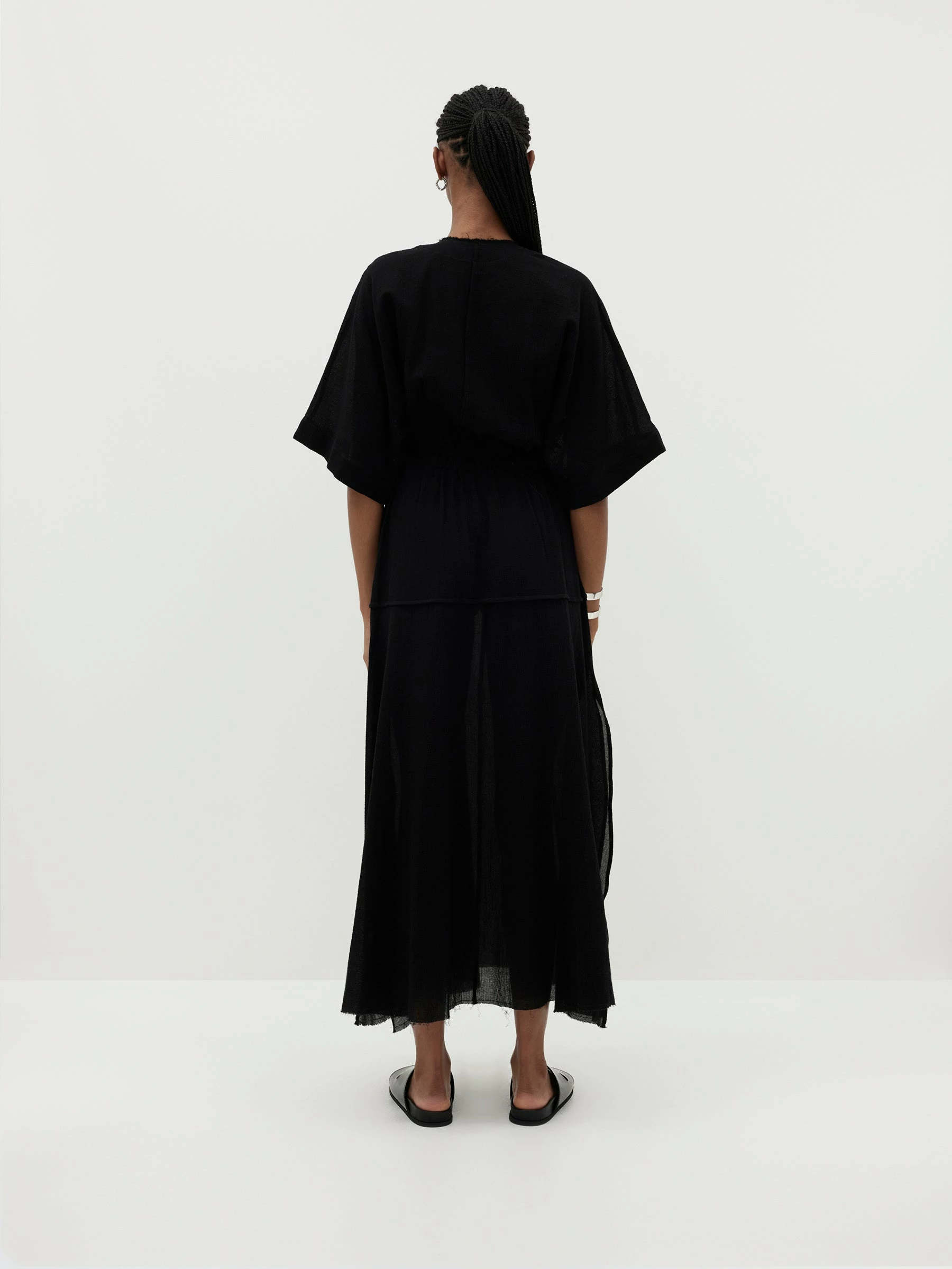 BassikeGauze Roll Sleeve Dress - Black 4 BassikeGauze Roll Sleeve Dress - Black - Image 4