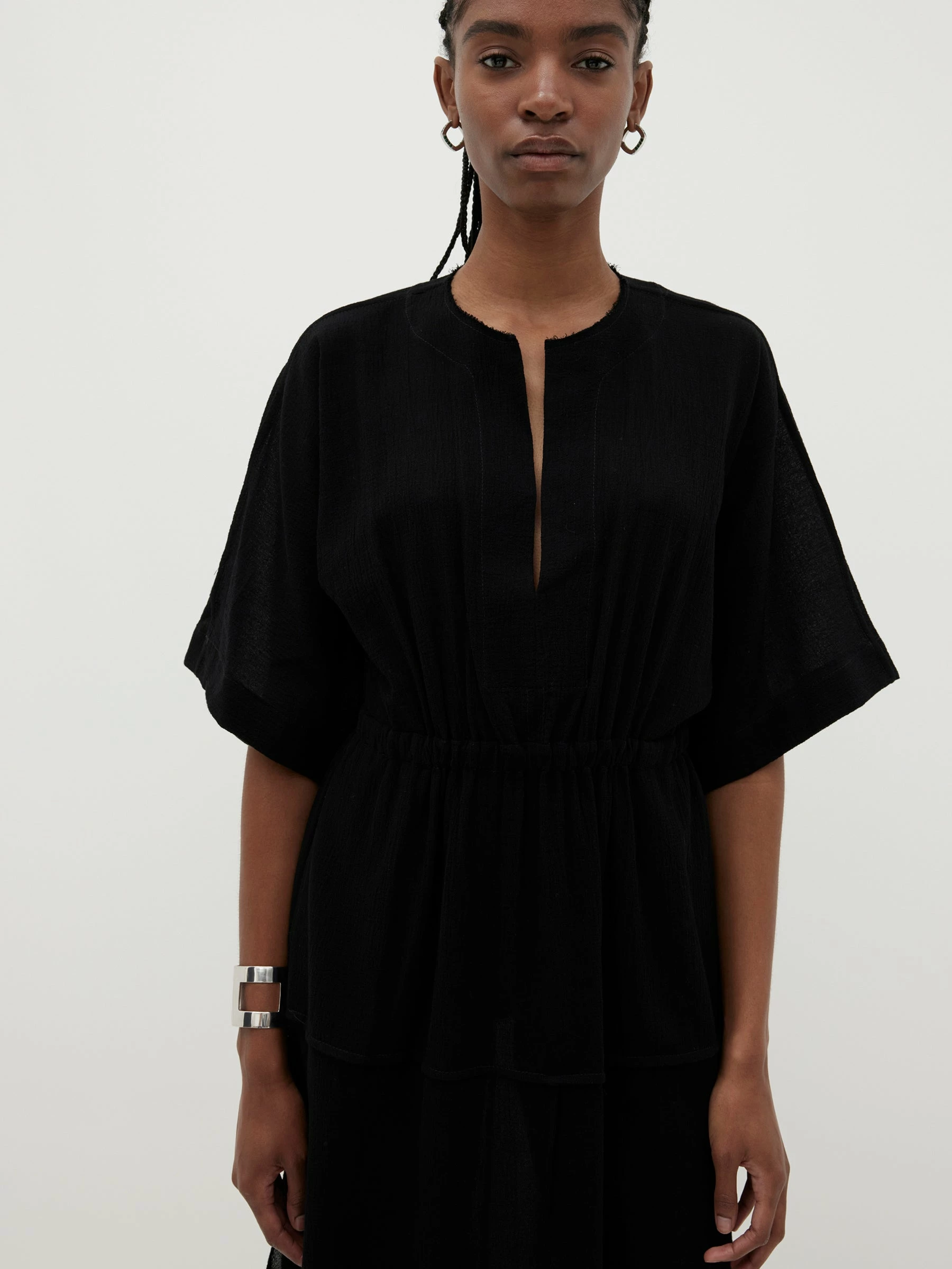 BassikeGauze Roll Sleeve Dress - Black 5 BassikeGauze Roll Sleeve Dress - Black - Image 5