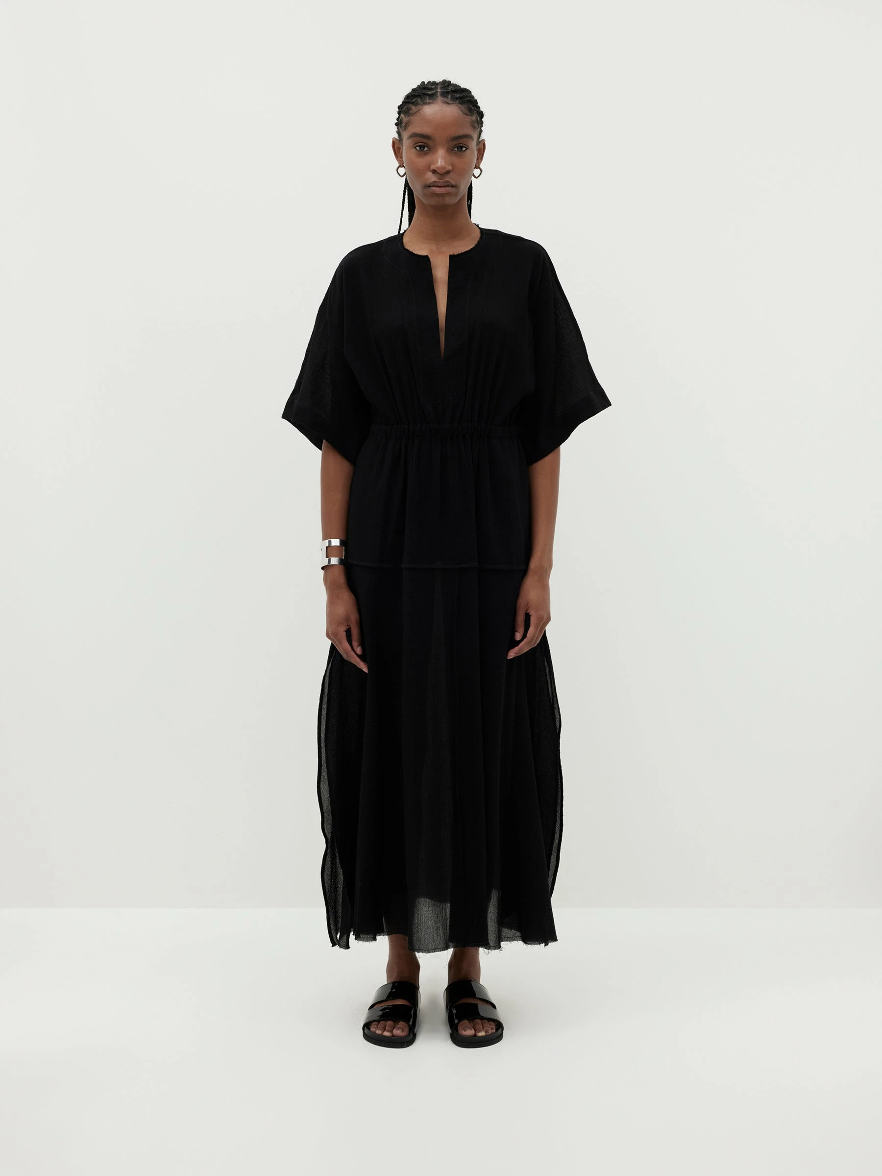 BassikeGauze Roll Sleeve Dress - Black 2 BassikeGauze Roll Sleeve Dress - Black - Image 2