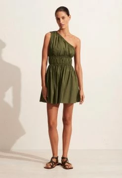 MatteauShirred One Shoulder Mini Dress - Cypress -Viktoria & Woods shop S24 Shirred One Shoulder Dress Cyrpess 22251 Matteau D5 0855@2x