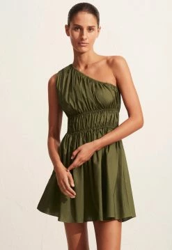 MatteauShirred One Shoulder Mini Dress - Cypress -Viktoria & Woods shop S24 Shirred One Shoulder Dress Cyrpess 22251 Matteau D5 0874@2x