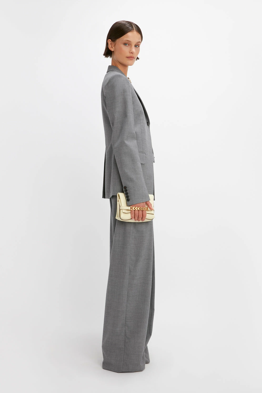 Victoria BeckhamOpen Front Single Breasted Jacket - Grey Melange - Image 6