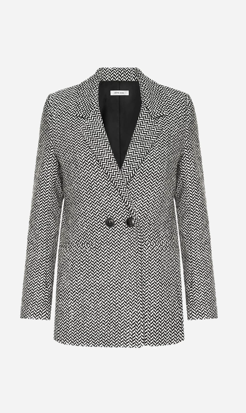 Anine BingFishbone Blazer - Black / Off White 1 Anine BingFishbone Blazer - Black / Off White