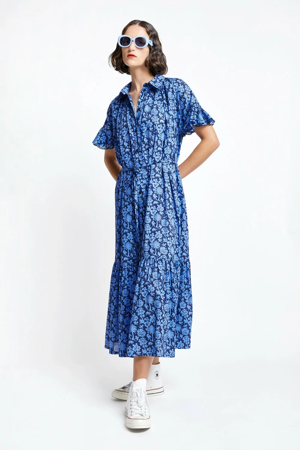 Karen WalkerRetreat Cotton Dress - Navy / Cornflower 3 Karen WalkerRetreat Cotton Dress - Navy / Cornflower - Image 3