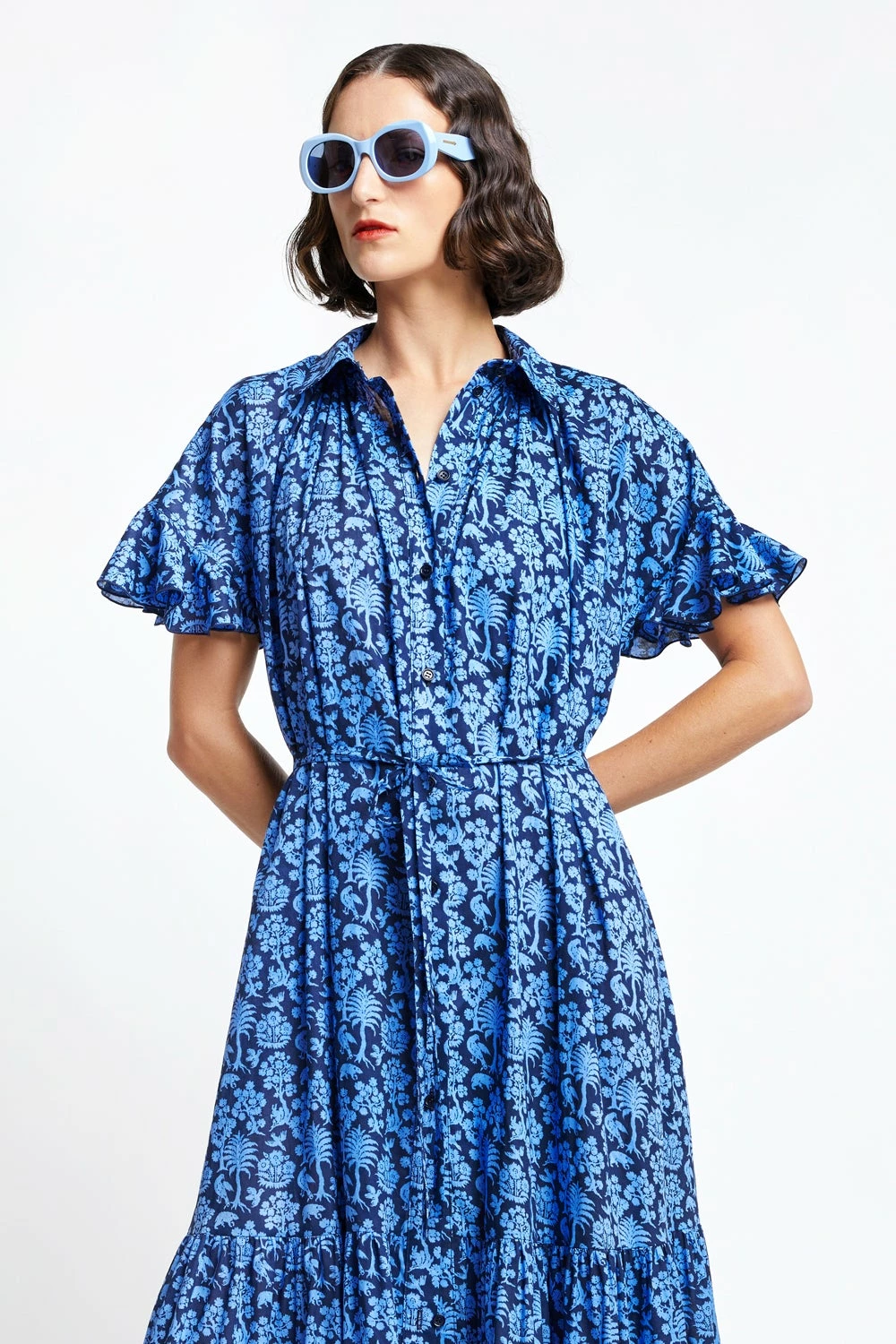 Karen WalkerRetreat Cotton Dress - Navy / Cornflower 4 Karen WalkerRetreat Cotton Dress - Navy / Cornflower - Image 4