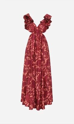 ZimmermannTiggy Frill Shoulder Dress - Pink/ Peach Paisley
